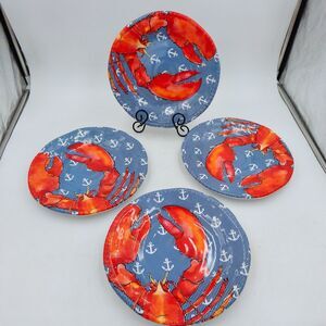 Tommy Bahama Lobster Blue Stripe Melamine 11 Inch Dinner Plates Nautical